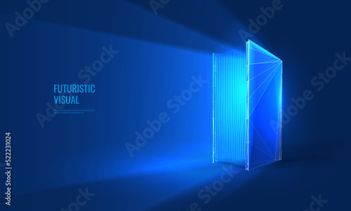 Online education concept in digital futuristic style. Light effect of a beam of light emanating from an open book, e-learning concept. Vector illustration on a dark night background