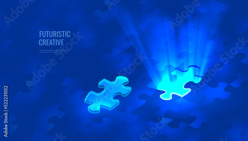 Puzzle in a digital futuristic style. Problem-solving concept or strategy, a puzzle to be assembled. Vector illustration on dark night background with light effect