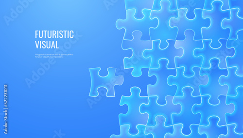 Puzzle piece in a digital futuristic style. Leadership concept, a piece of the puzzle is highlighted. Vector illustration on a dark night background with light effect.