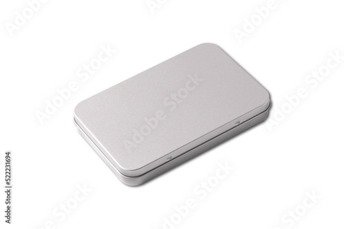 Blank metal box mockup isolated on white background. 3d rendering.