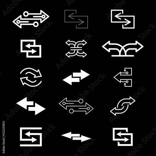 Transfer arrows icon set. Linear style sign for mobile concept and web design. Left right arrows icons. Symbol, logo illustration. Vector isolated on black background.