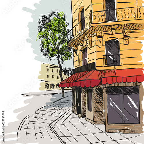 Cafe sketch hand drawn, vector illustration
