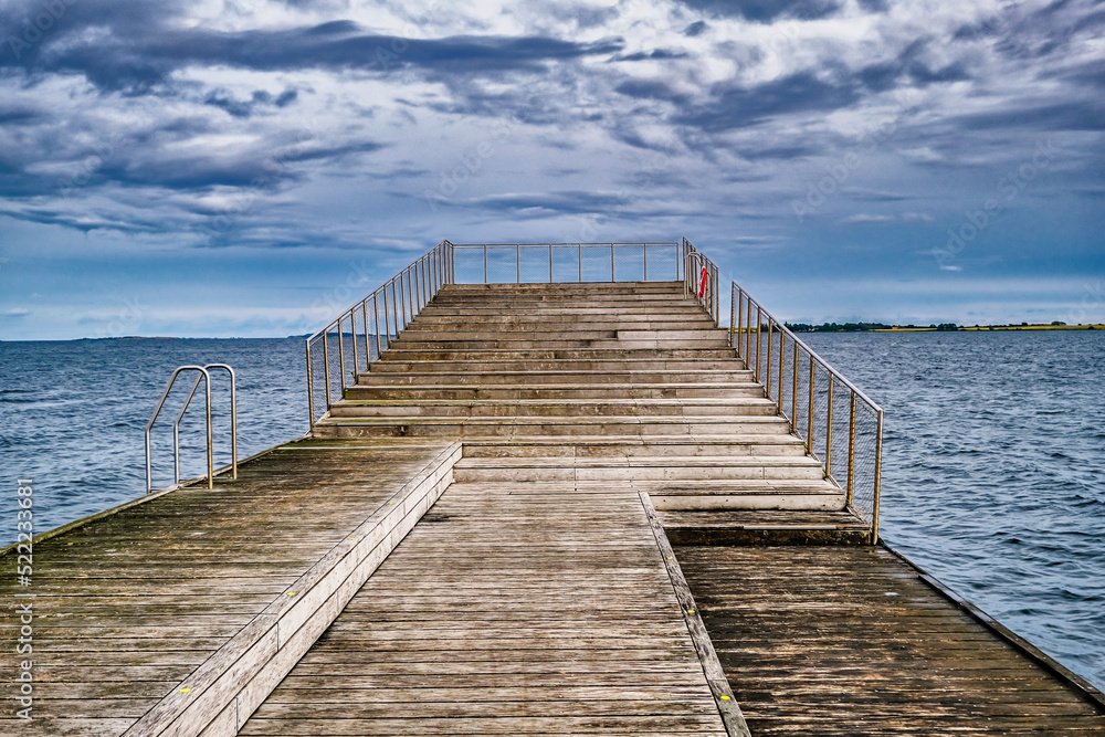 Faaborg harbor bathing swimming ramp at the marina, Denmark