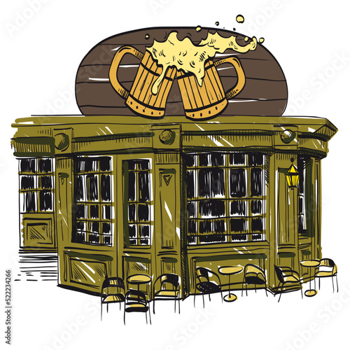 Pub hand drawn, vector illustration