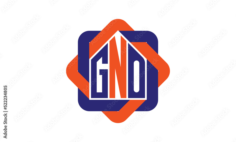 GNO three letter real estate logo with home icon logo design vector