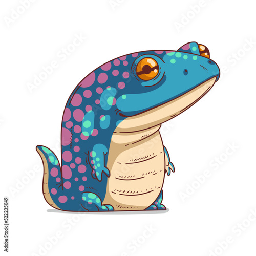 A Newt, isolated vector illustration. Cute cartoon picture of a sparkling salamander. A sea creature sticker. Simple drawing for kids of a beautiful amphibian on white background. An aquatic animal.