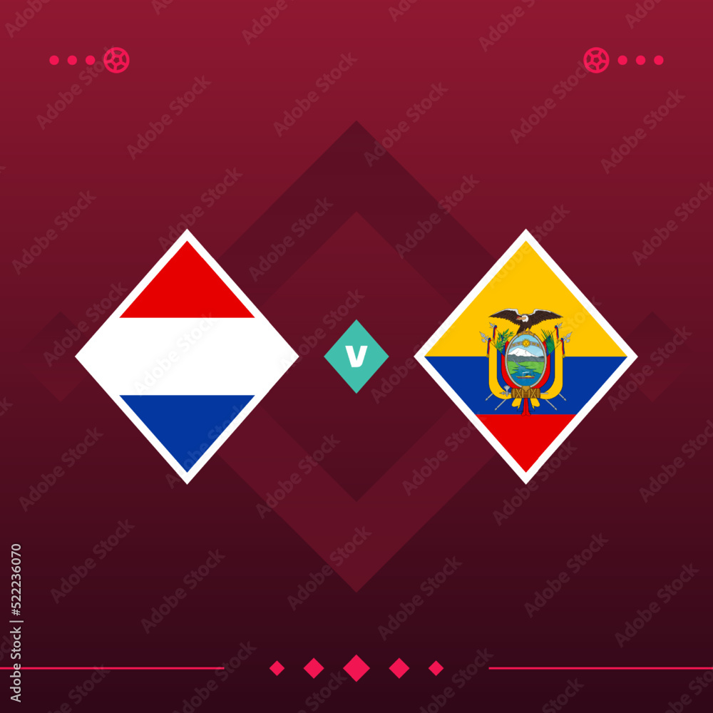 netherlands, ecuador world football 2022 match versus on red background. vector illustration netherlands, ecuador world football 2022 match versus on red background. vector illustration