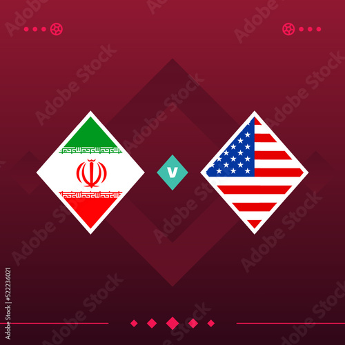 iran, usa world football 2022 match versus on red background. vector illustration