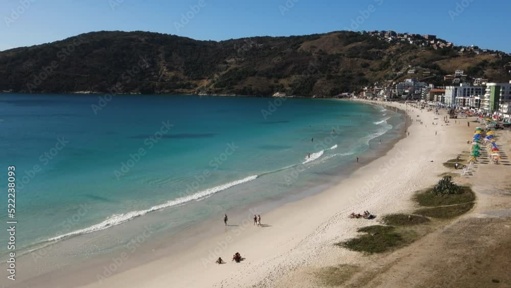 breathtaking view of Prainha beach in Arraial do Cabo, Brazil, at sunny day. Aerial panoramic breathtaking view of Prainha beach in Arraial do Cabo, Brazil, at sunny day. Aerial panoramic
