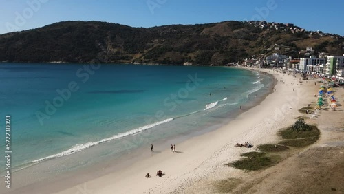 breathtaking view of Prainha beach in Arraial do Cabo, Brazil, at sunny day. Aerial panoramic photo