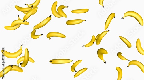 Rain of bananas behind the white screen. 3D rendering