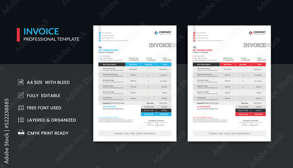 Modern business invoice bill template Premium Vector Modern business invoice bill template Premium Vector