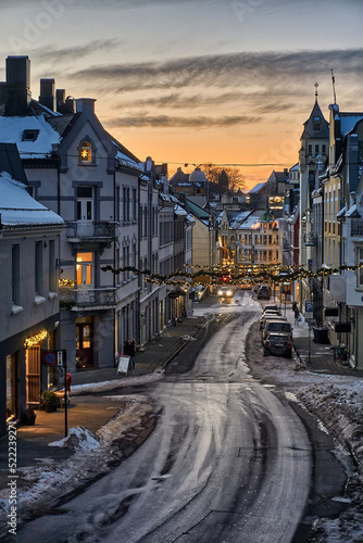 Downtown   lesund in winter  Norway.