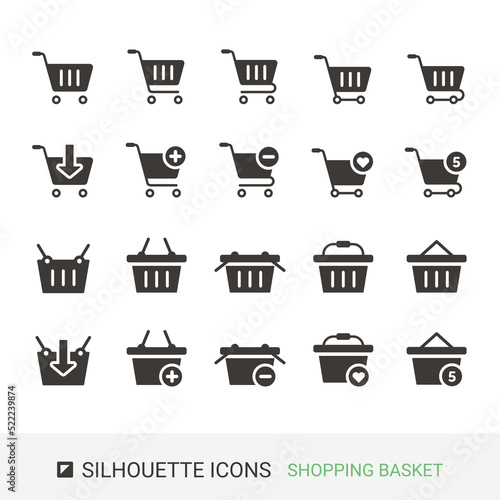 ECサイトアイコン　ショッピングガイド　ショッピングカート　買い物カゴ　シルエットアイコン