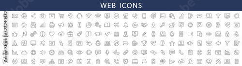 Web icons set. Media, web, contact, commerce, communication, device icons.Thin line icons collection. Vector illustration