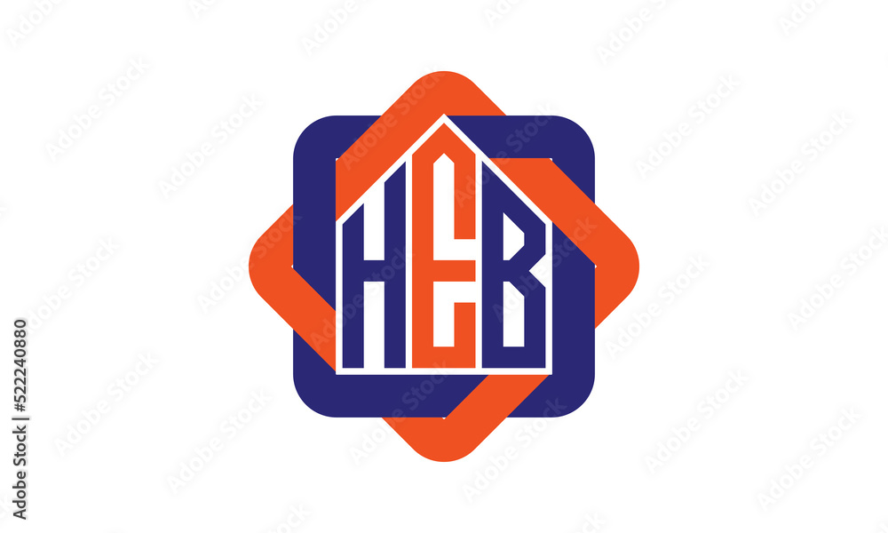 HEB three letter real estate logo with home icon logo design vector
