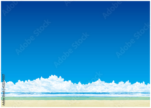 蒼い空と白い入道雲と透明な海　真夏のビーチリゾート