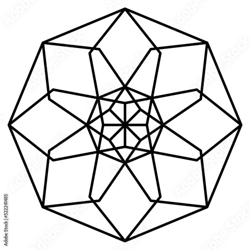 Geometric line art design of connected polygon shapes inside an octagon in black outline color, PNG transparent background