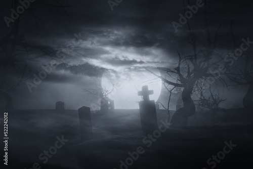 moon in the clouds, horror graveyard background