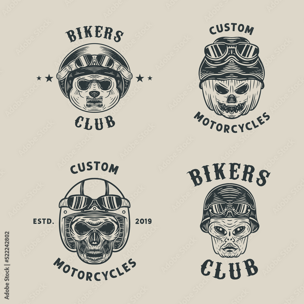 Set of custom motorcycle emblems vintage Stock Vector | Adobe Stock