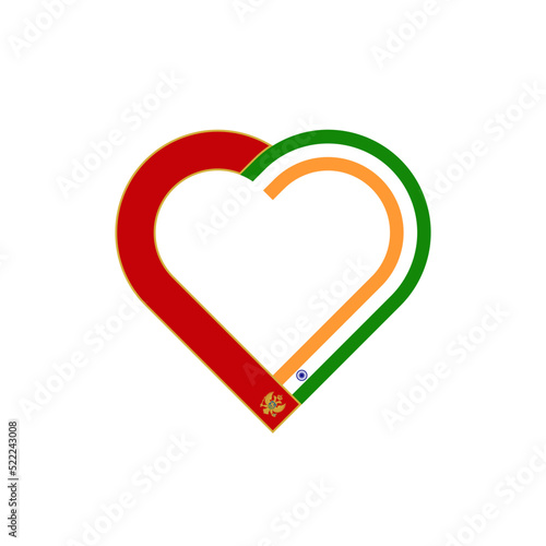 unity concept. heart ribbon icon of montenegro and india flags. vector illustration isolated on white background