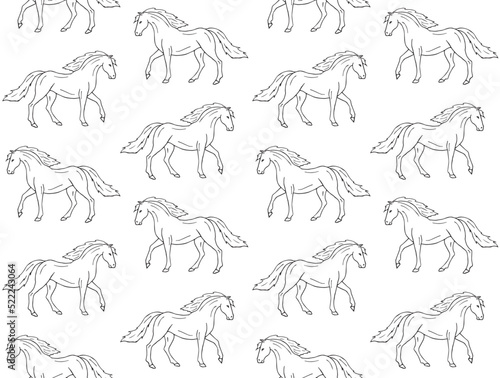 Vector seamless pattern of hand drawn doodle sketch pre spanish horse isolated on white background