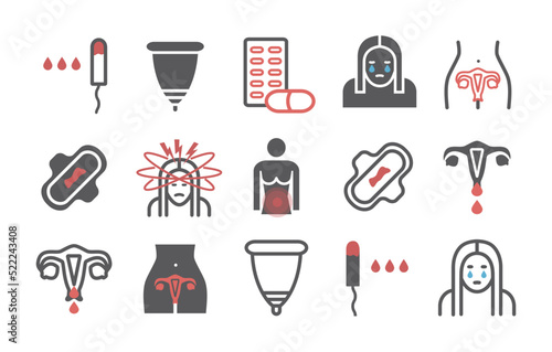Menstruation. Line icons. Vector signs for web graphics.