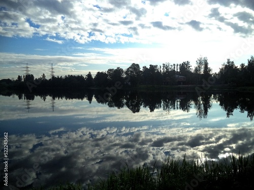 clouds are reflected in the water surface of the lake