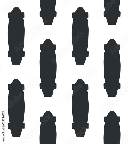 Vector seamless pattern of hand drawn cruiser skateboard silhouette isolated on white background