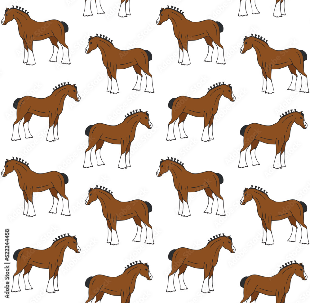 Obraz premium Vector seamless pattern of hand drawn doodle sketch colored shire horse isolated on white background