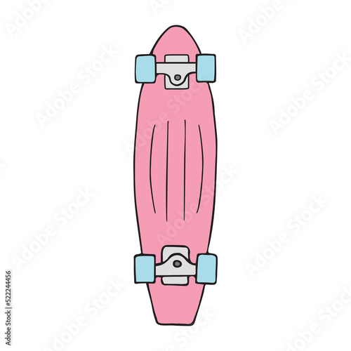Vector hand drawn doodle sketch colored cruiser skateboard isolated on white background