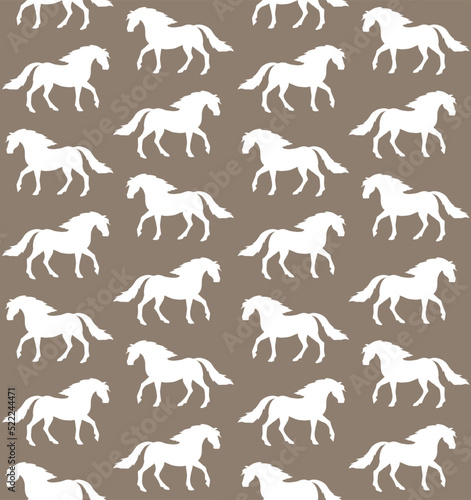 Vector seamless pattern of hand drawn pre spanish horse silhouette isolated on brown background