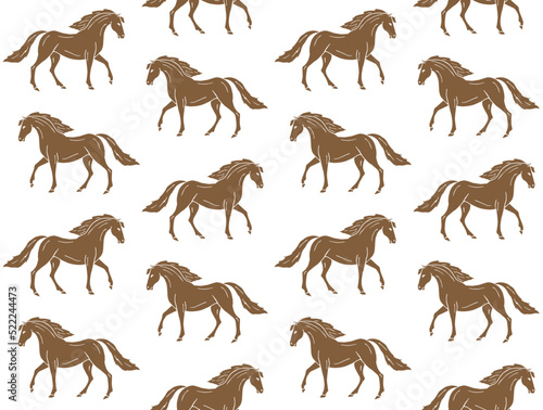 Vector seamless pattern of hand drawn doodle sketch brown pre spanish horse isolated on white background