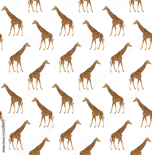 Vector seamless pattern of flat hand drawn giraffe isolated on white background