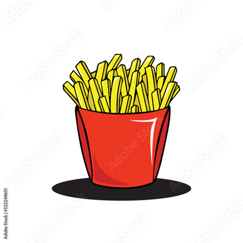 French Fries potato fast food in Red Carton Package Box Isolated on White background flat design