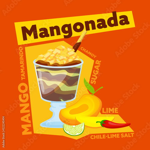 Mexican mango slushie. Editable vector illustration. Cartoon design
