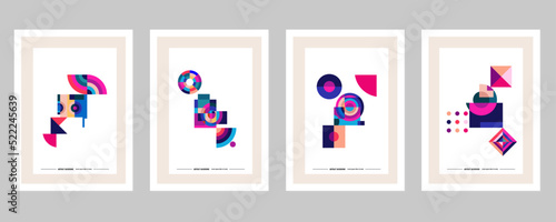 Abstract Bauhaus geometric pattern background vector circle