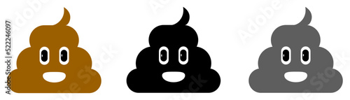Brown, black and grey dung with eye and mouth icon set