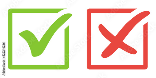 checkmark and X mark icon. check and uncheck icon vector. validation icon vector. for apps and websites. photo