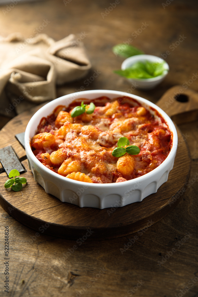 Baked potato gnocchi with tomato sauce and basil Baked potato gnocchi with tomato sauce and basil