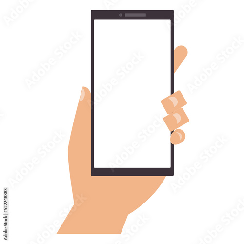 hand holding a smartphone white blank screen