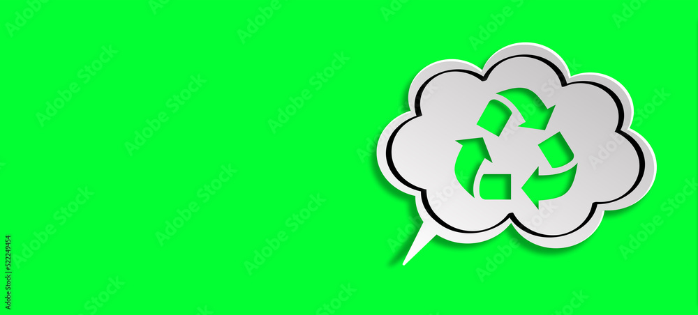 Recycling symbol in white speech bubble on green background Recycling symbol in white speech bubble on green background