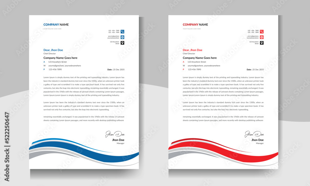 Modern business letterhead design template, red and black color letterhead 