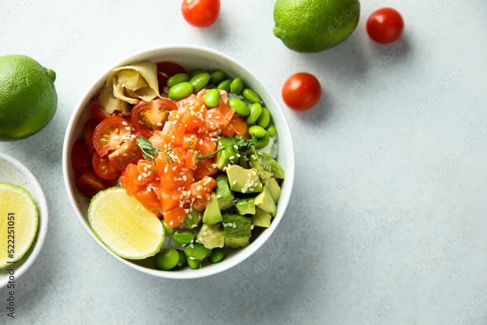 Homemade salmon poke with avocado Homemade salmon poke with avocado