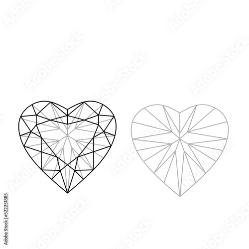 Sketch of a heart briliant cut diamond on white background. heart diamond cut shape and design diagrams vector illustration EPS format