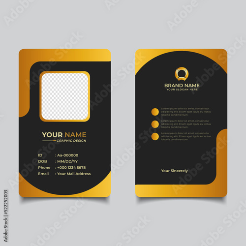 Simple Clean Gold Yellow Id Card Design, Professional Identity Card Template Vector Design