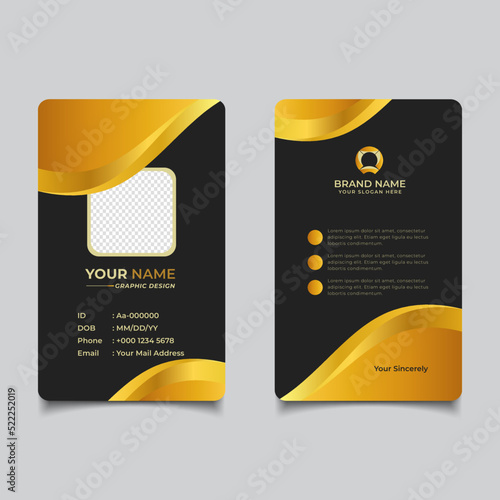 Simple Clean Gold Yellow Id Card Design, Professional Identity Card Template Vector Design