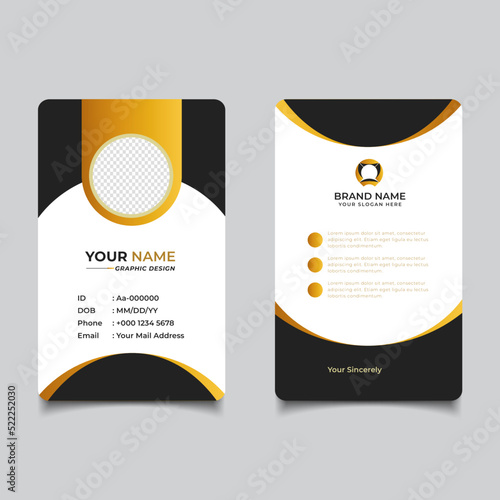 Simple Clean Gold Yellow Id Card Design, Professional Identity Card Template Vector Design