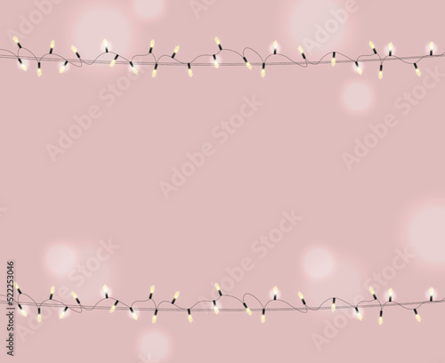 Realistic gold light, party banner, birthday card, gold light, vector, pink background