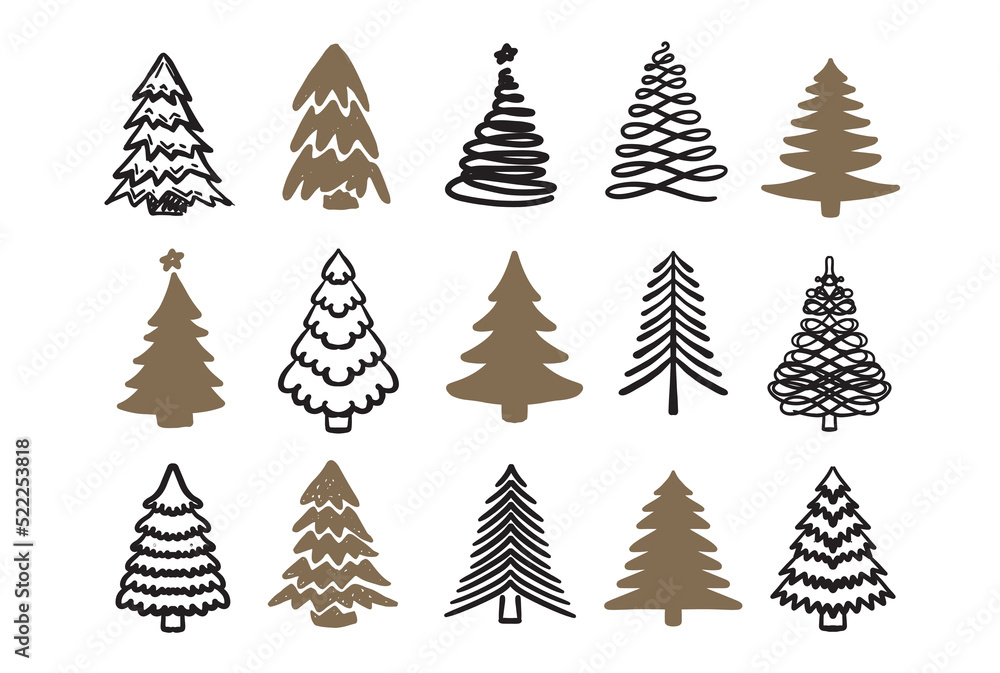 Obraz premium Christmas tree set, Hand drawn illustrations. 